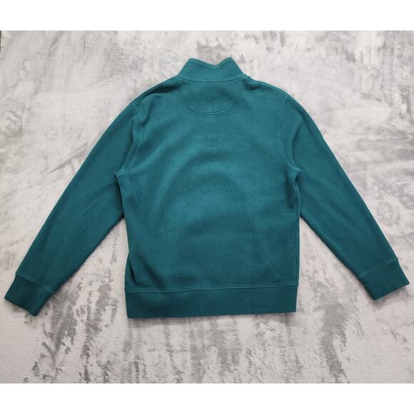Lands End Sweater Mens M Green Bedford Rib Quarter Zip Long Sleeve Soft Pullover - Picture 3 of 9